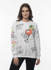 MNS WOMEN Doodle Graphic Sweatshirt White Multicolor Print - Smgarment's